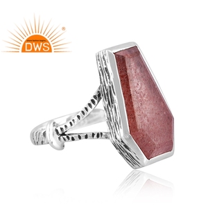 Best Selling <b>Oxidized</b> Sterling Silver Natural Strawberry Quartz Gemstone Statement Ring Custom Jewelry Manufacturer - Product Image 2