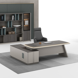Modern Grey Executive <b>Desk</b> Commercial Wooden Office <b>Computer</b> Table Contemporary Luxury Workstation Big Size Design Easy Assembly - Product Image 1
