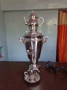 Turkish Tea Copper Samovar 4 Liter Stainless <b>Chrome</b> - Product Image 5