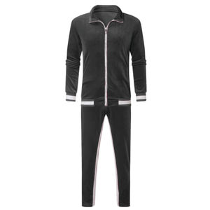 Tenues de sport de course à pied décontractées à fermeture éclair complète en velours unisexe, vestes à manches longues de couleur unie, pantalons, jogging d'hiver avec strass - Product Image 2