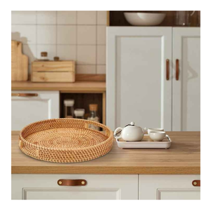 Bandeja de mimbre tejida ecológica hecha a mano para cestas de almacenamiento multifunción personalizables para alimentos, bebidas, frutas, Vietnam - Product Image 3