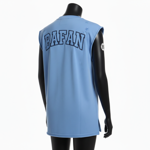 Camiseta sin Mangas para Mujer, Tela de Jersey de Algodón Premium, Transpirable, Color Azul, Apliques Bordados, Logotipo Personalizado, Camisetas de Algodón para Mujer - Product Image 5