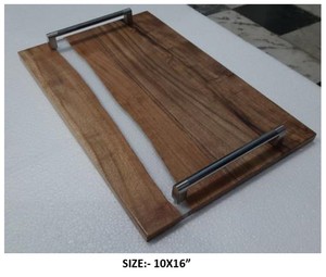 Plateau de service ovale en bois avec rebord surélevé – Plateau elliptique naturel pour café, collations et décoration de comptoir de cuisine. - Product Image 5