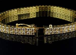 Élégant bracelet tennis rond en or jaune 10 carats diamant cultivé en laboratoire bijoux unisexes de luxe glacés - Product Image 6