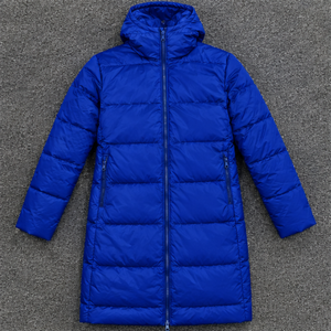 Chaqueta Larga Azul con Capucha y Cierre de Cremallera, Abrigo de Invierno Cortavientos, Estilo Casual Unisex, Color Sólido, Fibra de Poliéster Gruesa - Product Image 1