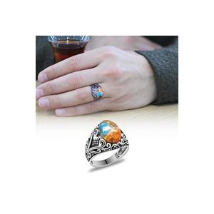 Anello 925 uomo di Design italiano in argento Sterling con pietra di corallo Fine - Product Image 1