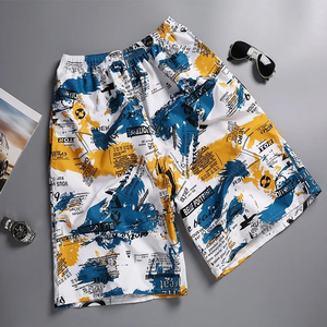 Ensemble de shorts d'été pour hommes en toile à cordon de serrage, imprimé délavé à l'acide, grande taille, style urbain, en coton biologique, personnalisable en gros - Product Image 4