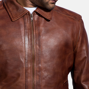 Chaqueta de cuero marrón para hombre más vendida 100% piel de oveja genuina estilo Vintage ropa informal larga para adultos con relleno de invierno - Product Image 5