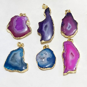 Joyería de latón para niños, Ágata Druzy y lapislázuli, colgantes de piedras preciosas con ajuste de bisel, tecnología de incrustaciones elegantes - Product Image 1