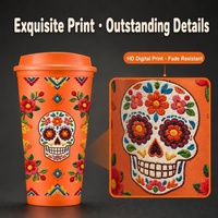 Gobelet à café en plastique personnalisé avec logo, 16 oz, pour Halloween, avec couvercle, sans BPA, réutilisable, pour boissons froides, vente en gros, personnalisable