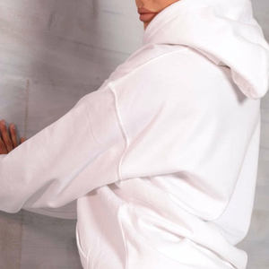 Sudadera con capucha blanca de algodón 100% para mujer, sudadera con cremallera para gimnasio, bolsillo frontal, cordón, forro polar transpirable antiarrugas para entrenamiento - Product Image 2
