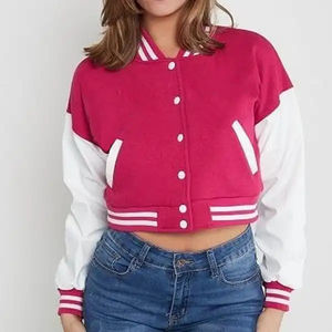 Chaqueta universitaria personalizada OEM para mujer, ropa de calle, cultivo de béisbol liso en blanco con relleno de algodón, logotipo bordado personalizado de su marca - Product Image 5