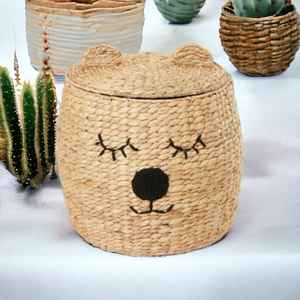 Charming Wicker Cute Animal Shape Woven Wicker <b>Seagrass</b> <b>Basket</b> <b>With</b> <b>Lid</b> Sustainable Storage Options for Kids Storage <b>Basket</b> - Product Image 2