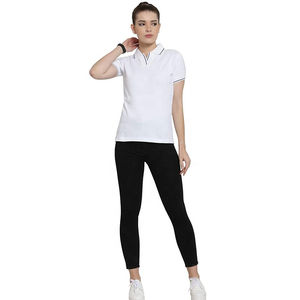 T-shirt élégant pour femme en coton, logo personnalisé, décontracté, manches courtes, grande taille, tricoté, uni, teinture unie, vente en gros - Product Image 6