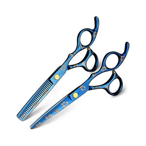 Kit de ciseaux amincissants pour coiffeur en acier inoxydable Kit de ciseaux de coiffeur enduits de couleur bleue avec étui à fermeture éclair en cuir - Product Image 2