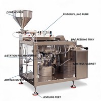 Machine d'emballage de sachets préformés à 4 stations, machine de remplissage et de scellage pour liquides, pâtes, sauces, miel