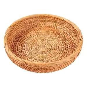 Plateau de fruits naturels en rotin rond fait à la main en gros traditionnel personnaliser plateaux de service en rotin plateaux de décoration pour la maison - Product Image 1