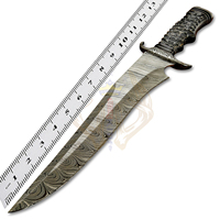 Couteau de chasse Bowie en acier Damas fait main sur mesure OEM - Couteau de chasse professionnel avec étui en cuir, poignée ergonomique en bois, cadeau