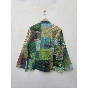 Handmade Vintage Women's Quilted <b>Green</b> <b>Silk</b> Patchwork Jacket Breathable Finished Winter Comfortable Durable Unique Pattern - Product Image 6