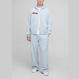 Conjuntos Deportivos Personalizados al por Mayor para Hombre, Sudadera con Capucha y Cremallera, 100% Algodón, Invierno, Color Sólido, Hombros Caídos, Pantalones Deportivos con Logotipo Personalizado - Product Image 3