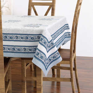 Pur Coton Rajasthani Main Bloc Imprimer Six Places Jaipur À La Main Nappe Bleu Arbre Conception 150x225cm - Product Image 3