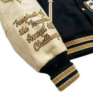Veste universitaire lourde, corps en laine, manches en cuir, lettres brodées, veste bomber, veste de baseball pour hommes - Product Image 6