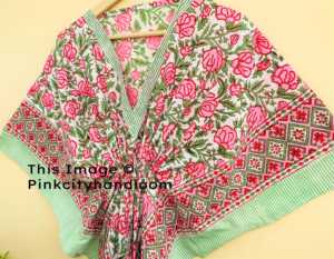 100% algodón Natural hecho a mano Bikini cubrir Caftan ropa de noche bloque impreso ropa de dormir acolchado Albornoz vestido Maxi para mujer - Product Image 4