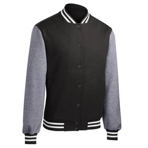 Men's Varsity <b>Jacket</b> Black Gray Sleeve Solid Color Button Closure Turn-down Collar Casual Autumn Wear Regular Fit - Product Image 1