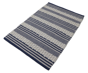 พรมปูพื้นลายทางเรขาคณิตผ้าลายทางแบบกลับด้านได้ชุดพรมปูพื้นพื้นที่ผ้าทอมือสีน้ำเงินเข้มสีขาวแบบทันสมัย - Product Image 4