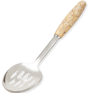 ช้อนทำจากเรซินด้ามหินอ่อนสีน้ำตาลเหลืองมีรูสำหรับเสิร์ฟอาหารพรีเมียมเครื่องมือหรูหราทำจากสเตนเลสขายดีมาใหม่ - Product Image 1