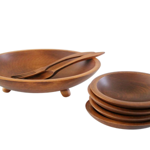 Juego de cuencos para servir de madera de acacia para cocina, vajilla para servir aperitivos, ensaladera dividida con cubiertos para aspecto vintage - Product Image 3