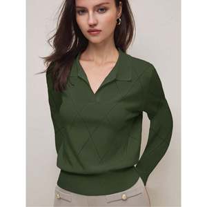 Women's Knitted <b>Argyle</b> Long Sleeve for Polo <b>Sweater</b> with Embroidered Logo Sizes S-XL Custom OEM/ODM - Product Image 3