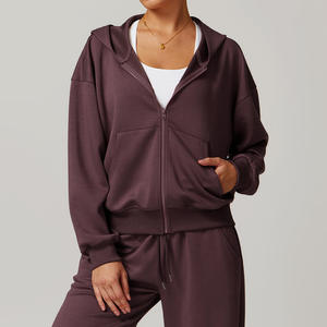 Nouvel arrivage de vêtements pour femmes sweats à capuche pour le sport fitness manteau zippé à manches longues pour femmes veste de gymnastique yoga décontractée et chaude en coton pelucheux - Product Image 1