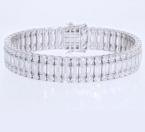 Pulsera de Diamantes Cultivados en Laboratorio de Oro de 14K con Piedras de Corte Esmeralda, Triple Hilera, Chapado en Rodio, Joyería de Diseño Clásica y Lujosa - Product Image 3