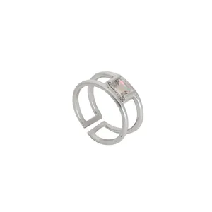 Bague ajustable en argent 925 avec zircone cubique, finition polie, incrustation plaquée or rose et or, tendance pour femmes - Product Image 1