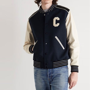 Blouson universitaire décontracté pour homme style preppy avec lettre C brodée sur le devant, coupe régulière, coupe-vent automne en polyester/coton, col rabattable - Product Image 2