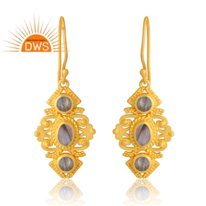 Hot Design Sterling Silver 18K Plaqué Or Labradorite Naturelle Pierres Précieuses Boucle D'oreille Demi Fine Fabricant De Bijoux - Product Image 1