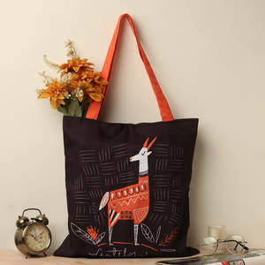 Sacs fourre-tout en toile de coton Majestic Antelope, durables, de taille moyenne, réutilisables, écologiques, en coton noir, imprimés de dessins animés, sacs de courses - Product Image 2