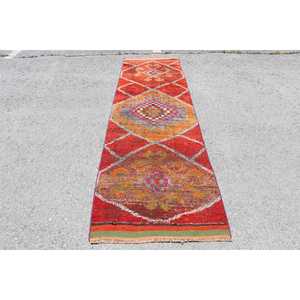 Tapis turc vintage 2,9x10,1 pi (88x308 cm), tapis en laine rouge Herki - Product Image 1