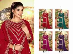 Magnifique costume Vichitra lourd avec broderie exquise et tenue de créateur de travail en pierre idéal pour les célébrations de mariage et de fête - Product Image 6