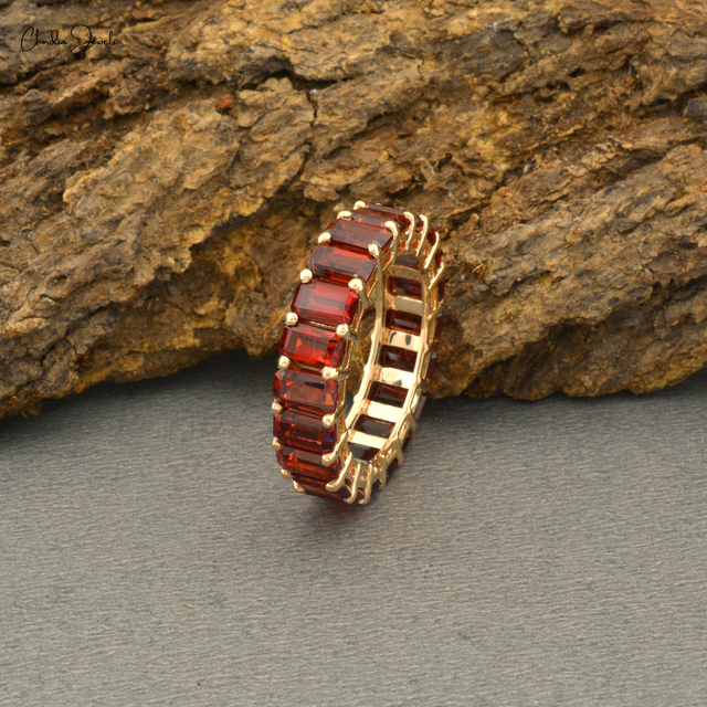 Hot Selling Octagon Cut 5x3mm Red Garnet Full Eternity Band Handcrafted January Birthstone 14k Gold Stack Ring at Factory Price
