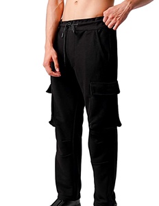 Pantalon cargo à jambes larges en coton tissé imperméable à 100% - Noir avec taille élastique - Product Image 1