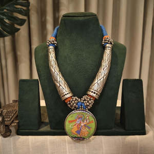 Tribal Tales Hand-Painted Pendant Necklace with Bezel Setting Inlay Technology - Product Image 5