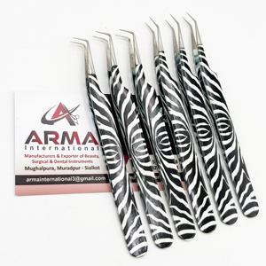 Pinzas de aislamiento de revestimiento de papel de cebra, pinzas de extensión de pestañas de acero inoxidable sostenibles con logotipo personalizado - Product Image 3