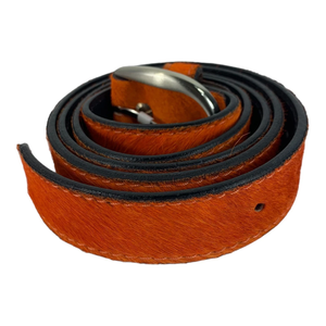 Ceintures en cuir de vachette véritable marron en gros du Pakistan, longueur personnalisée, en cuir de veau pour hommes et femmes, avec poils en cuir véritable - Product Image 2