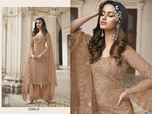 Vêtements de fête de mariage de qualité supérieure, filet lourd brodé et codage, vente en gros Salwar Kameez de Surat - Product Image 3