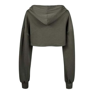 Hoodie court au design simple pour un usage décontracté, couleur unie, tissu en coton doux, manches longues. - Product Image 2
