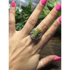 Navajo Handmade Royston <b>Turquoise</b> Sterling Silver Cluster <b>Ring</b> Size 7.25 - Product Image 2