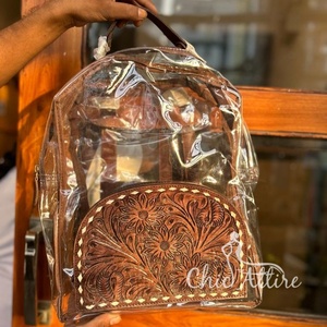 Nouvel arrivage de sacs à dos transparents en PVC en cuir véritable usiné à la main sacs à dos transparents en cuir élégant sacs de stade de style occidental - Product Image 1