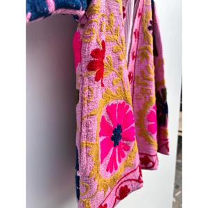 Handmade Reversible Suzani Embroidered Floral Breathable Woven Stand Collar Ladies Boho <b>Kantha</b> Quilt Hooded Cotton Spring <b>Jacket</b> - Product Image 4
